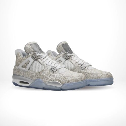 Angled front view of a full pair of Air Jordan 4