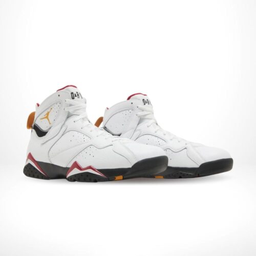 Angled front view of a full pair of Air Jordan 7