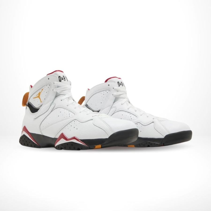 Angled front view of a full pair of Air Jordan 7