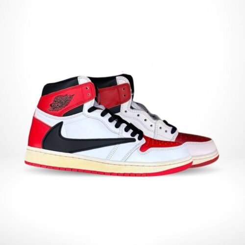 Angled front view of a full pair of Air Jordan 1