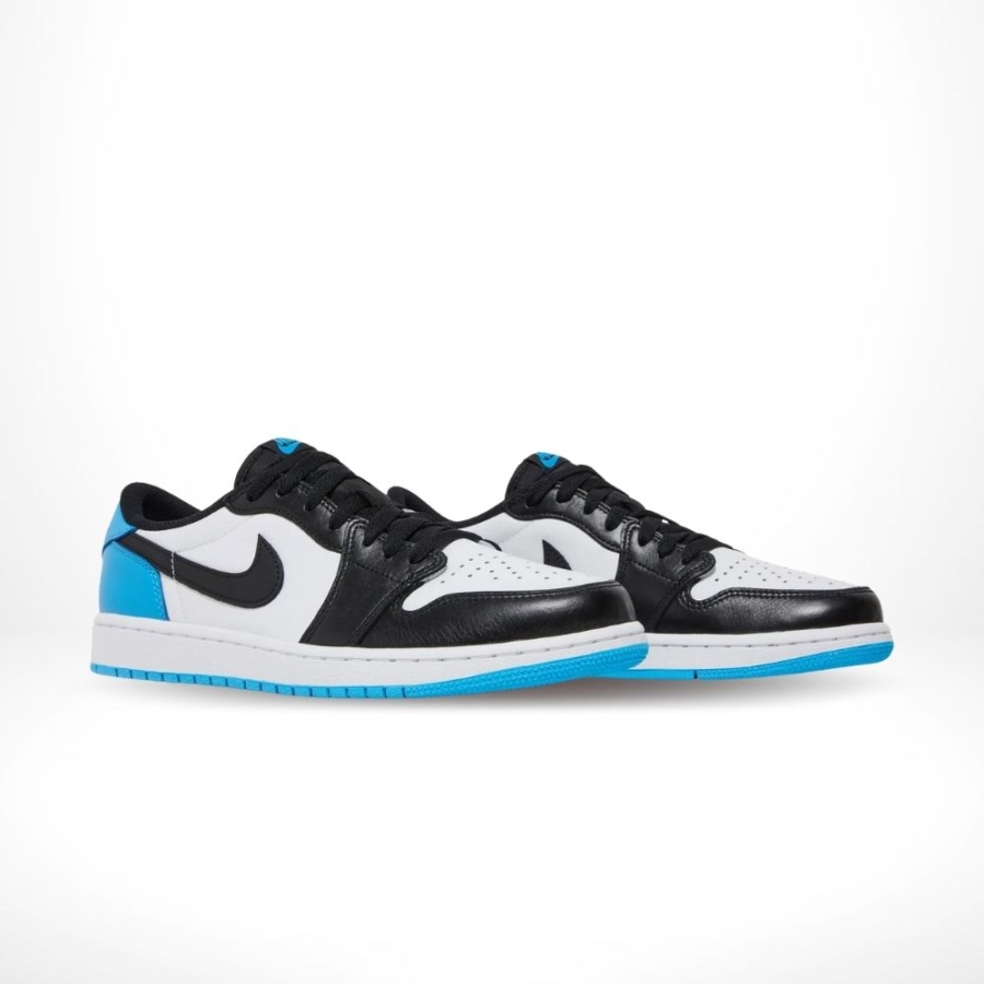 Angled front view of a full pair of Air Jordan 1