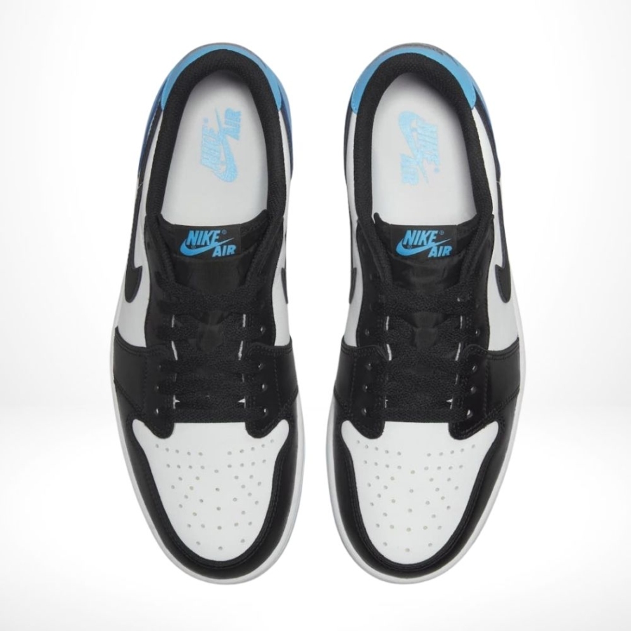 Angled front view of a full pair of Air Jordan 1