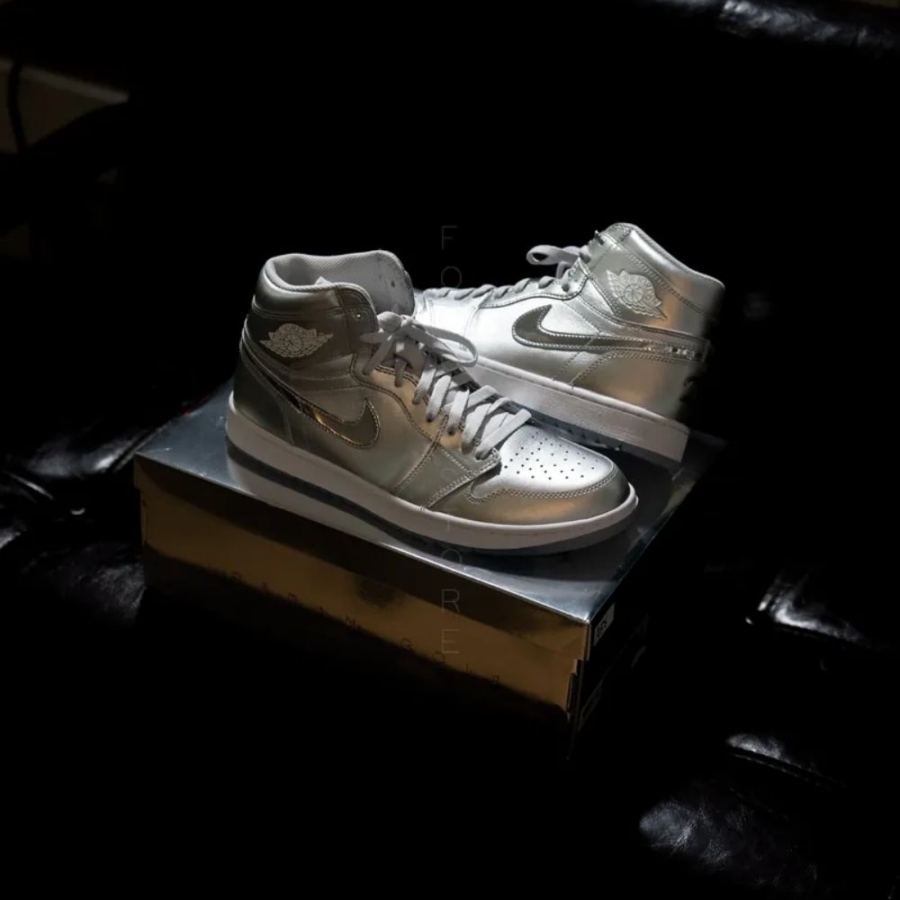 Angled front view of a full pair of Air Jordan 1