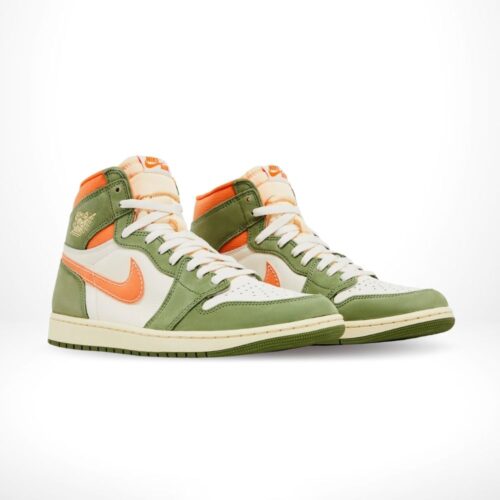 Angled front view of a full pair of Air Jordan 1