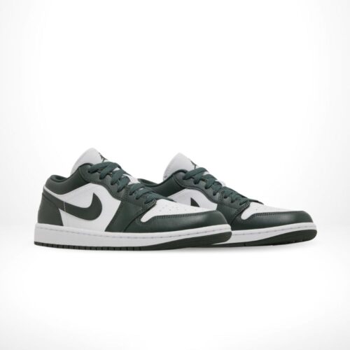 Angled front view of a full pair of Air Jordan 1