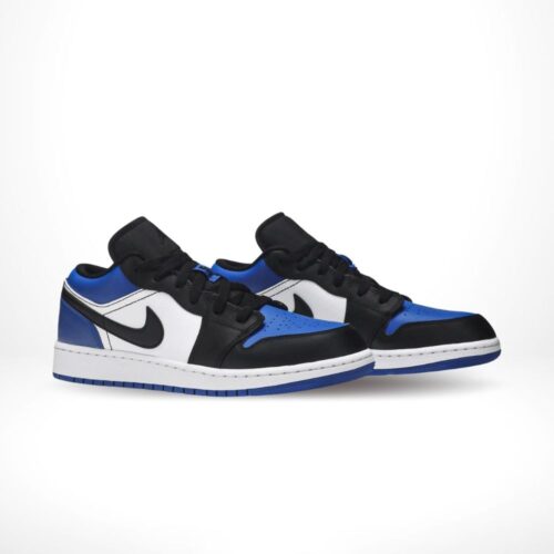 Angled front view of a full pair of Air Jordan 1