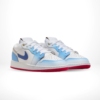 Angled front view of a full pair of Air Jordan 1