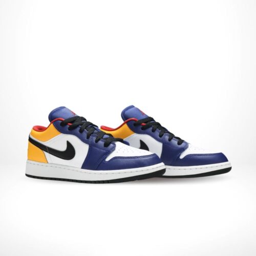 Angled front view of a full pair of Air Jordan 1