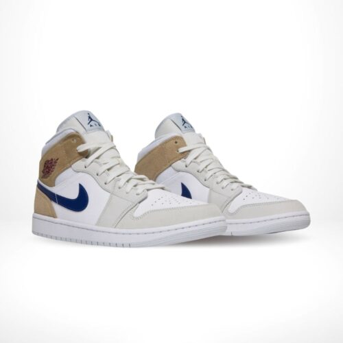 Angled front view of a full pair of Air Jordan 1