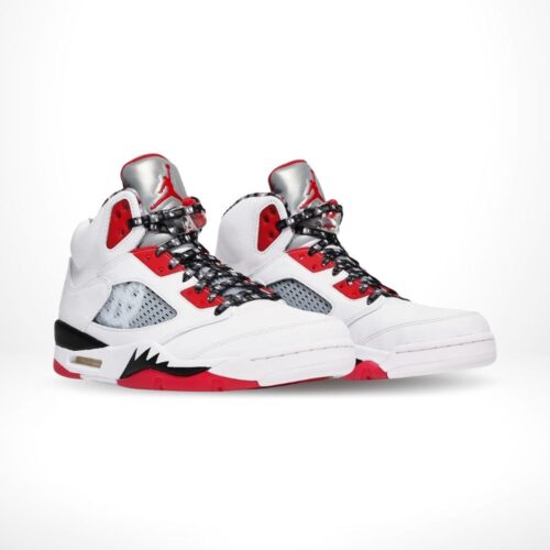 Angled front view of a full pair of Air Jordan 5