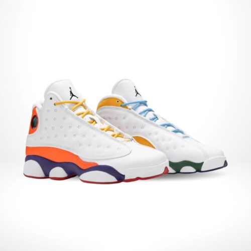 Angled front view of a full pair of Air Jordan 13