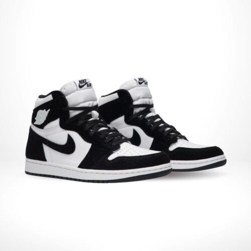 Angled front view of a full pair of Air Jordan 1