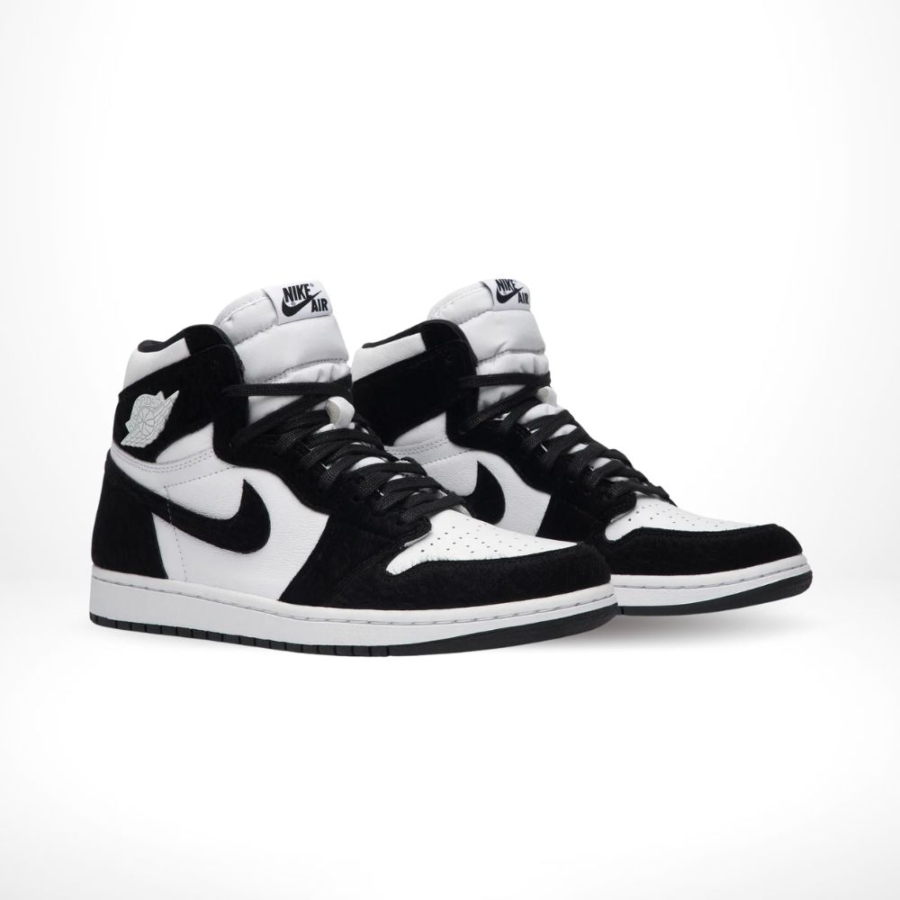 Angled front view of a full pair of Air Jordan 1