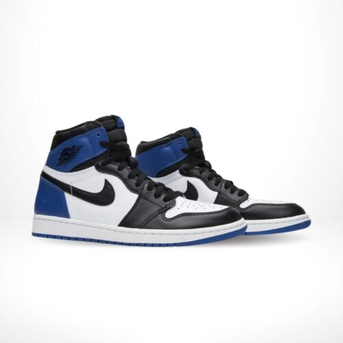 Angled front view of a full pair of Air Jordan 1