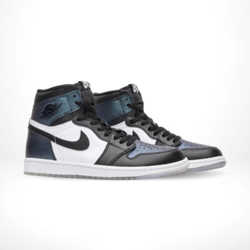Angled front view of a full pair of Air Jordan 1