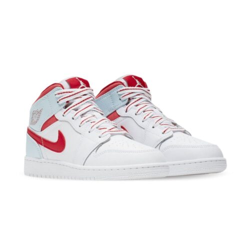 Angled front view of a full pair of Air Jordan 1