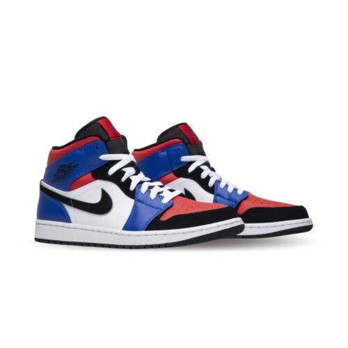 Angled front view of a full pair of Air Jordan 1