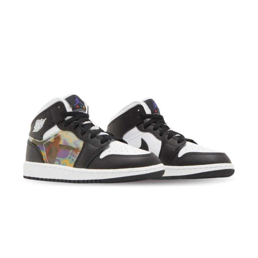 Angled front view of a full pair of Air Jordan 1