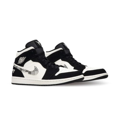 Angled front view of a full pair of Air Jordan 1