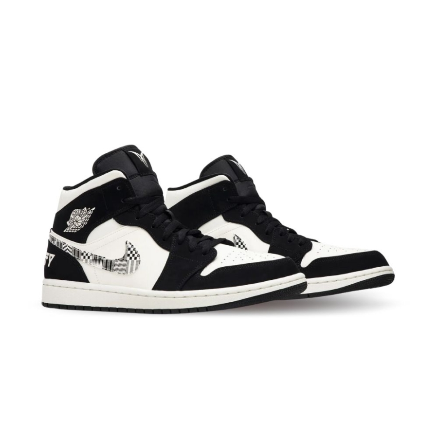 Angled front view of a full pair of Air Jordan 1