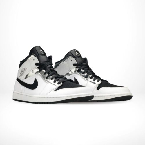 Angled front view of a full pair of Air Jordan 1