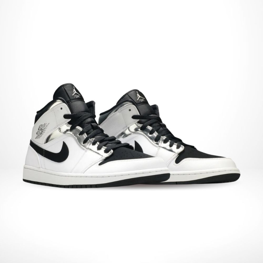 Angled front view of a full pair of Air Jordan 1