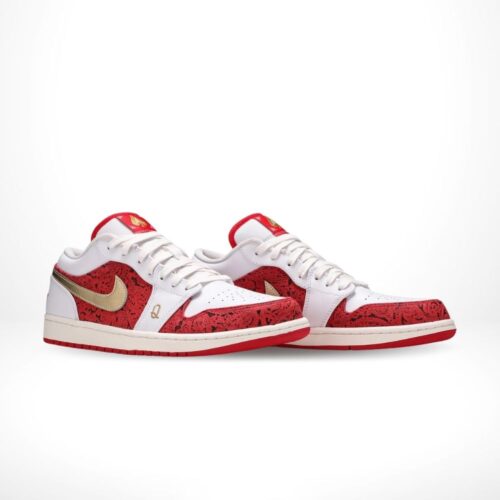 Angled front view of a full pair of Air Jordan 1