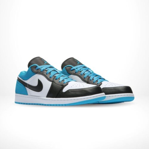 Angled front view of a full pair of Air Jordan 1