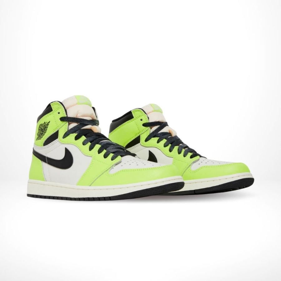 Angled front view of a full pair of Air Jordan 1