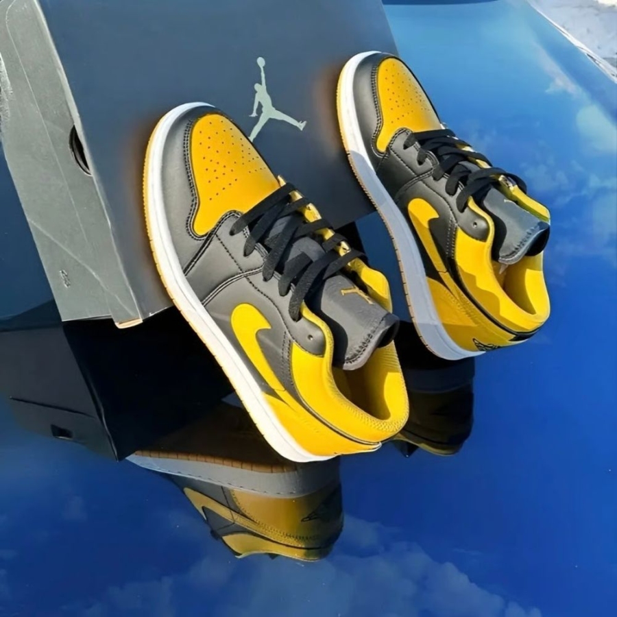 Angled front view of a full pair of Air Jordan 1