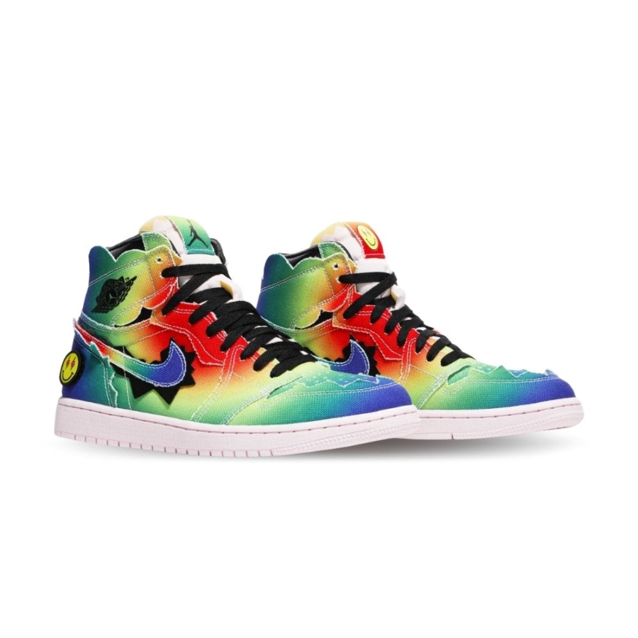 Angled front view of a full pair of Air Jordan 1