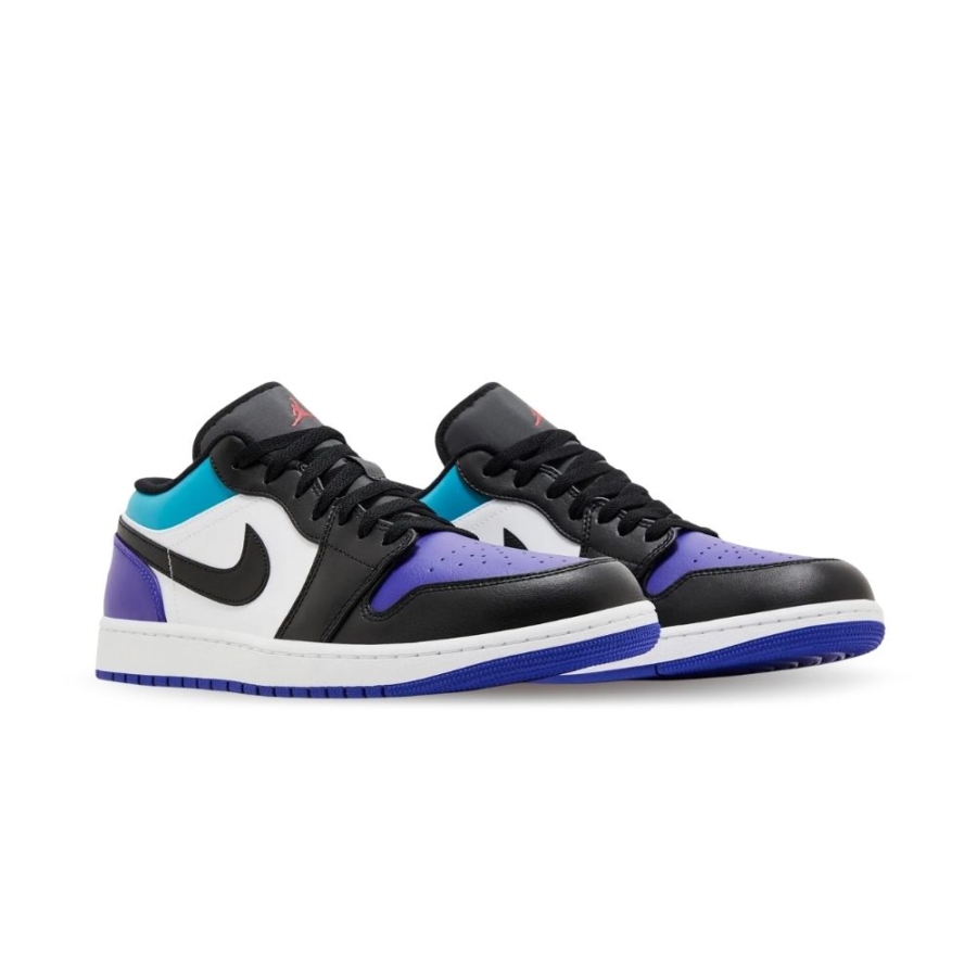 Angled front view of a full pair of Air Jordan 1