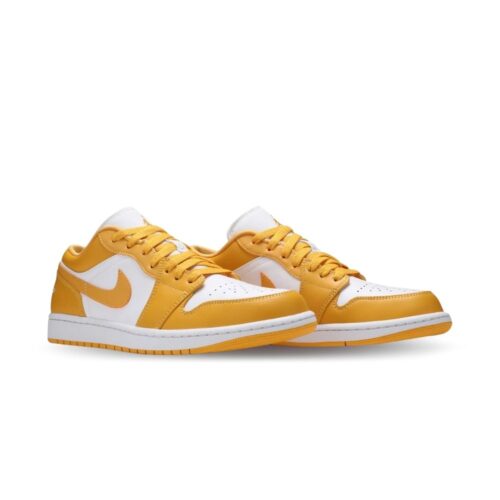 Angled front view of a full pair of Air Jordan 1