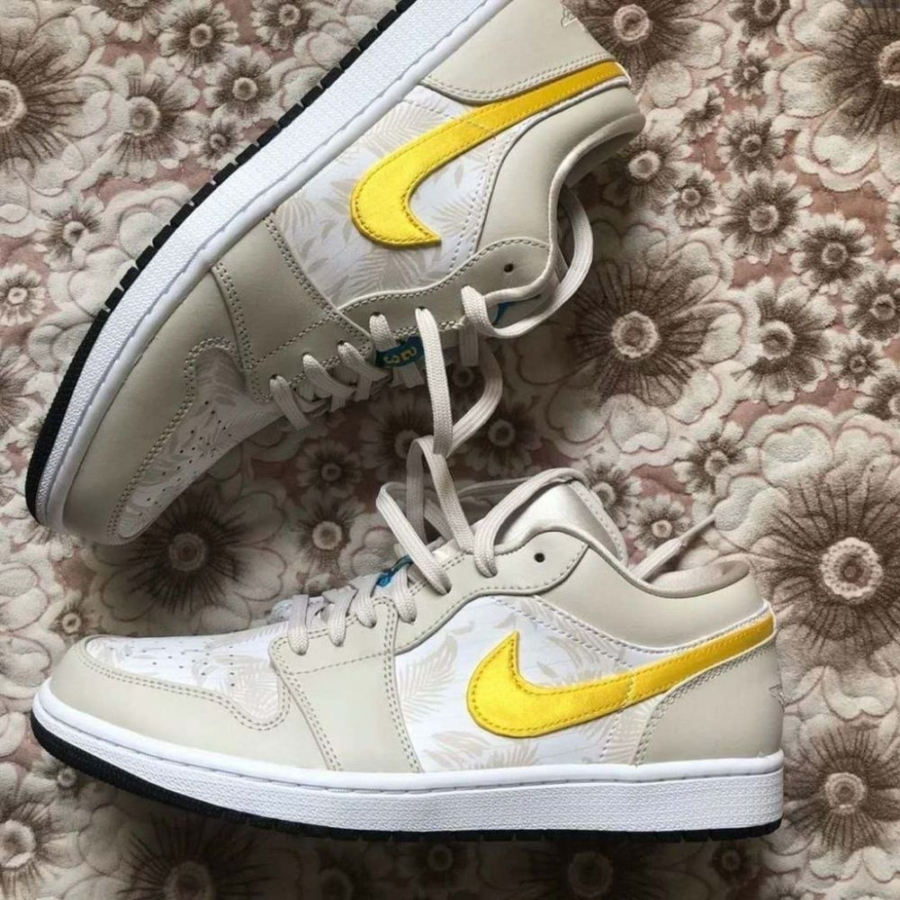 Angled front view of a full pair of Air Jordan 1