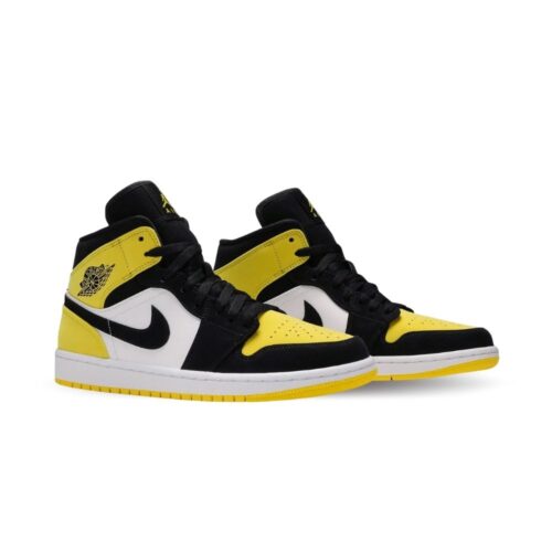 Angled front view of a full pair of Air Jordan 1