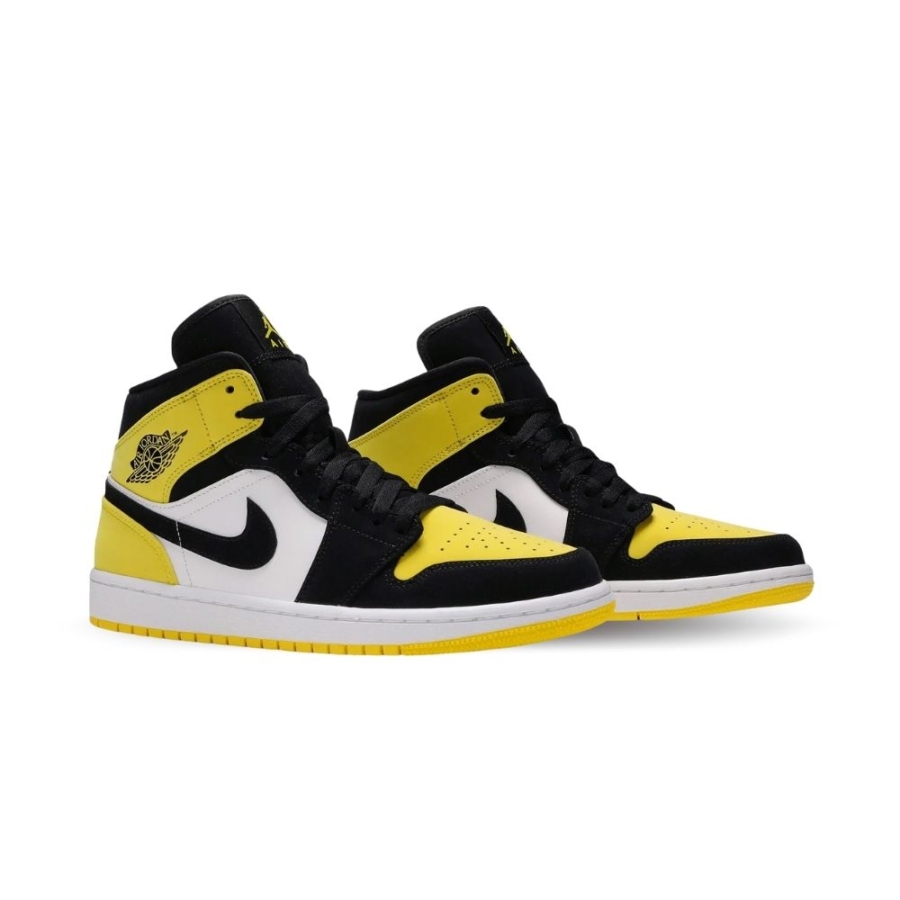 Angled front view of a full pair of Air Jordan 1