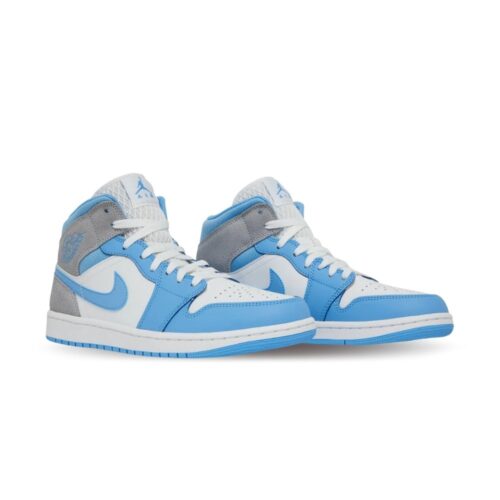 Angled front view of a full pair of Air Jordan 1
