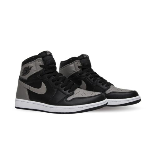 Angled front view of a full pair of Air Jordan 1