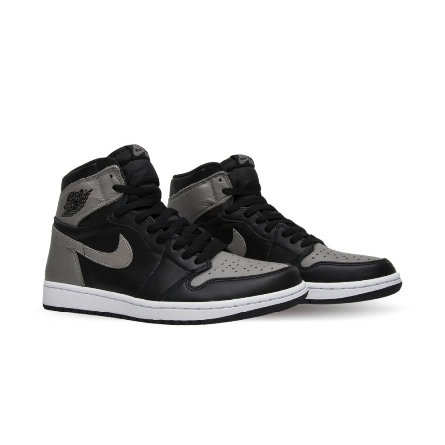 Angled front view of a full pair of Air Jordan 1