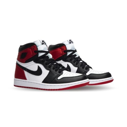 Angled front view of a full pair of Air Jordan 1