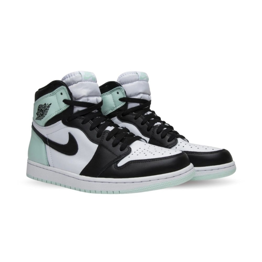 Angled front view of a full pair of Air Jordan 1