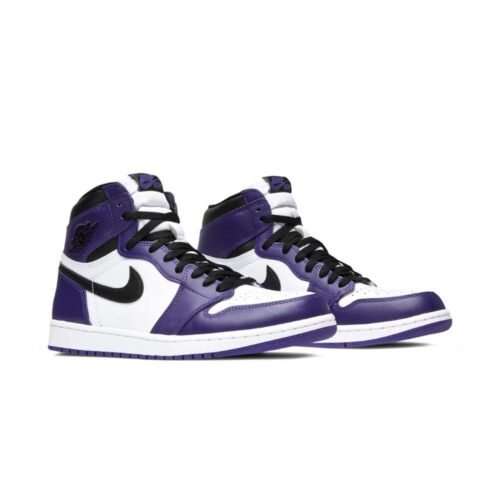 Angled front view of a full pair of Air Jordan 1