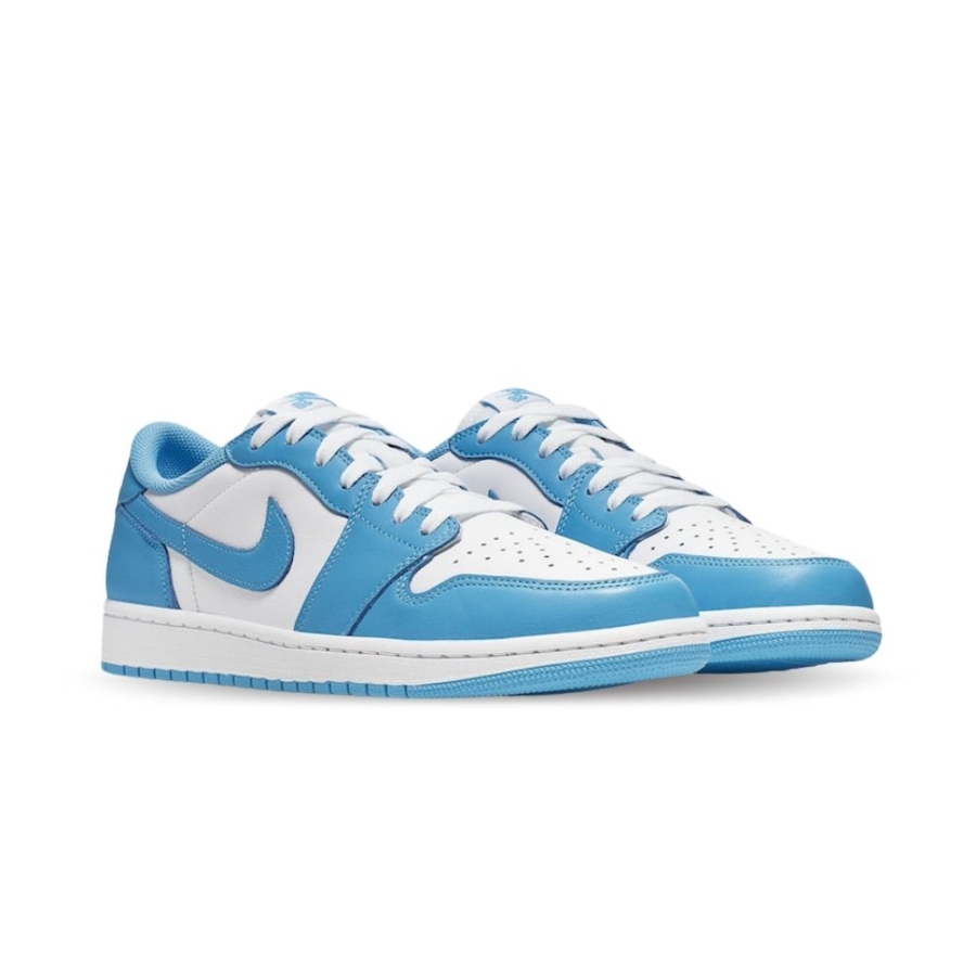 Angled front view of a full pair of Air Jordan 1