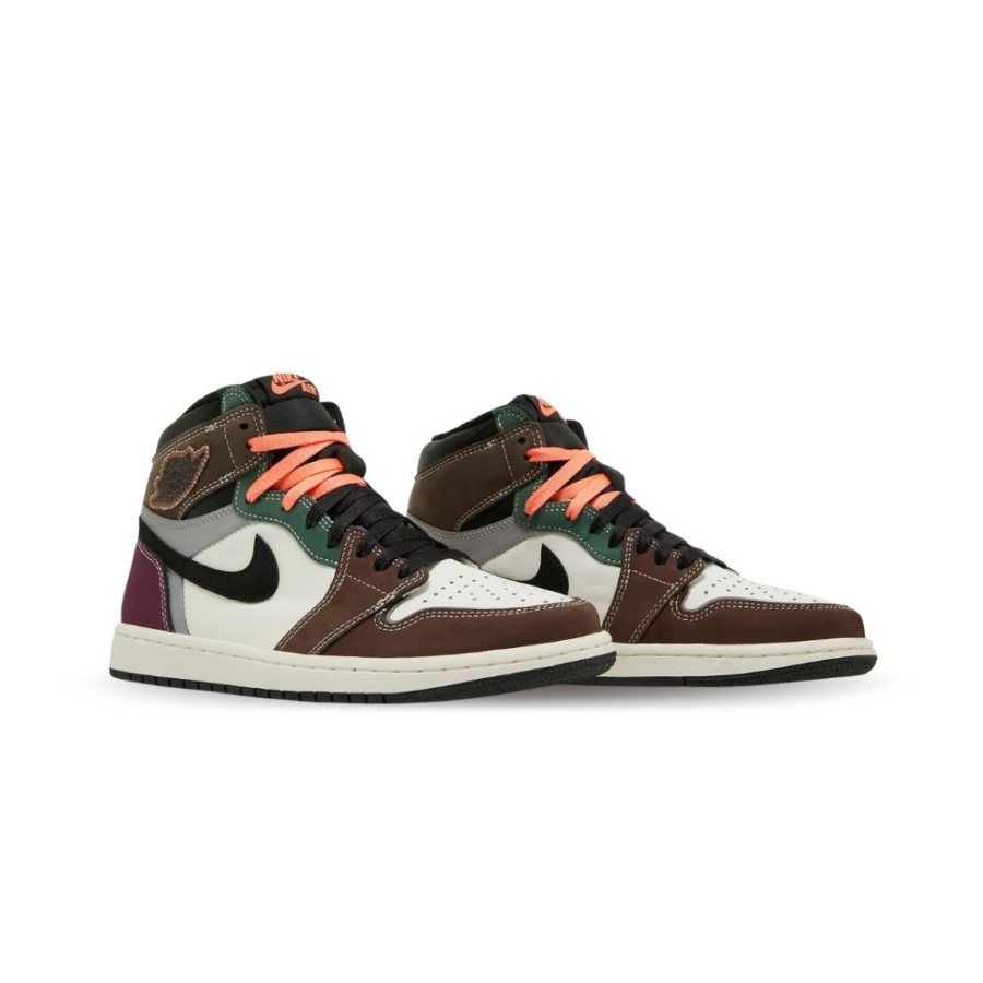 Angled front view of a full pair of Air Jordan 1