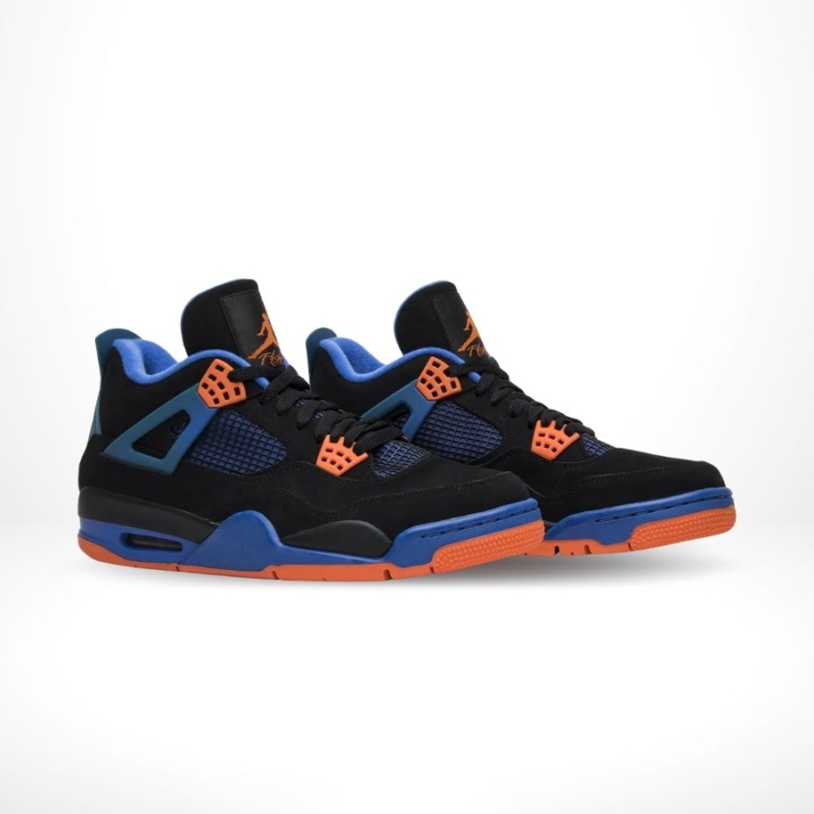 Angled front view of a full pair of Air Jordan 4