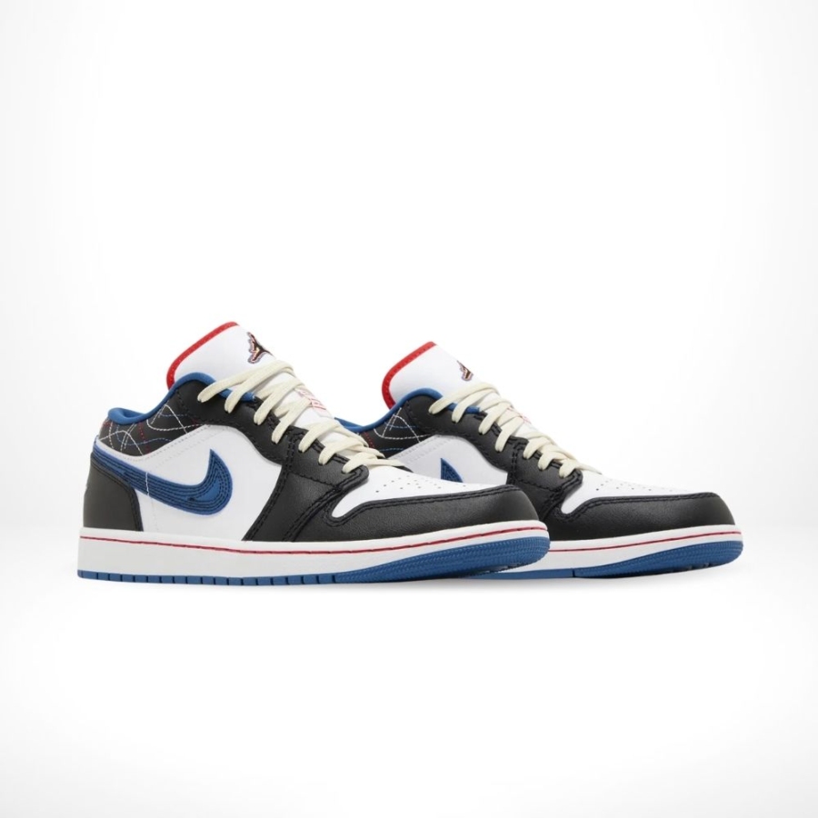 Angled front view of a full pair of Air Jordan 1