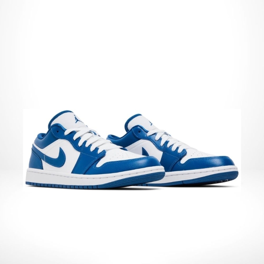 Angled front view of a full pair of Air Jordan 1