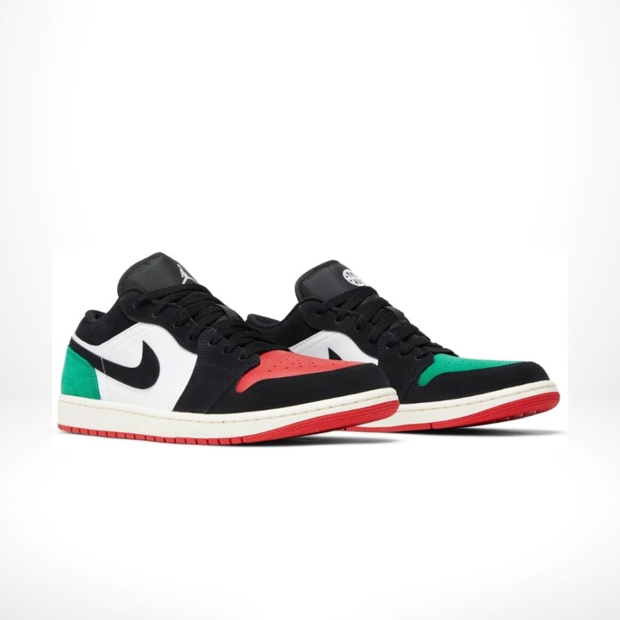 Angled front view of a full pair of Air Jordan 1