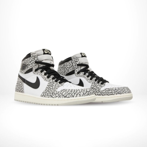 Angled front view of a full pair of Air Jordan 1