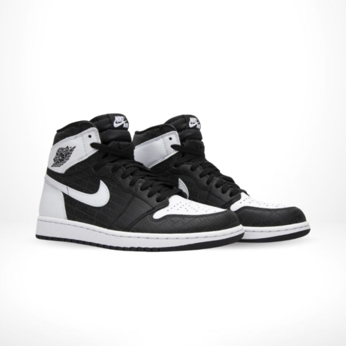 Angled front view of a full pair of Air Jordan 1